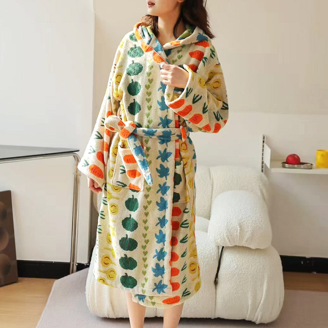 Cotton hooded bathrobes for lady vegetable design