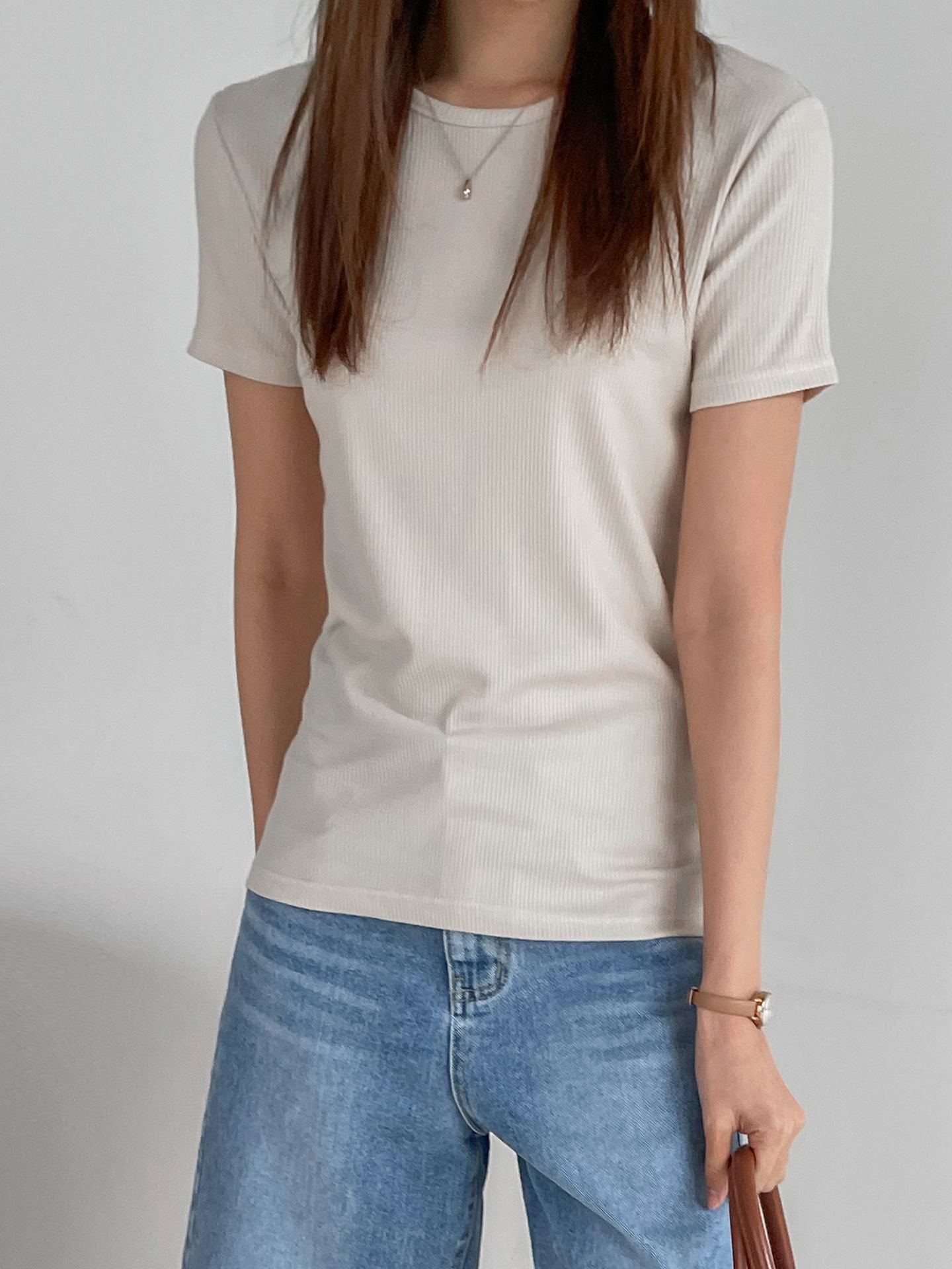 TENCEL™ Ribbed T-Shirt for Women – Soft, Breathable, Stretchable Casual Round Neck Tee – Made in Korea