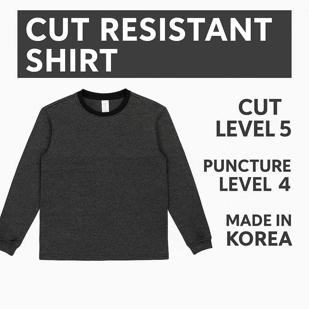 Cut Resistant Level 5 Shirt – Puncture Level 4, Lightweight Long Sleeve – Made in Korea