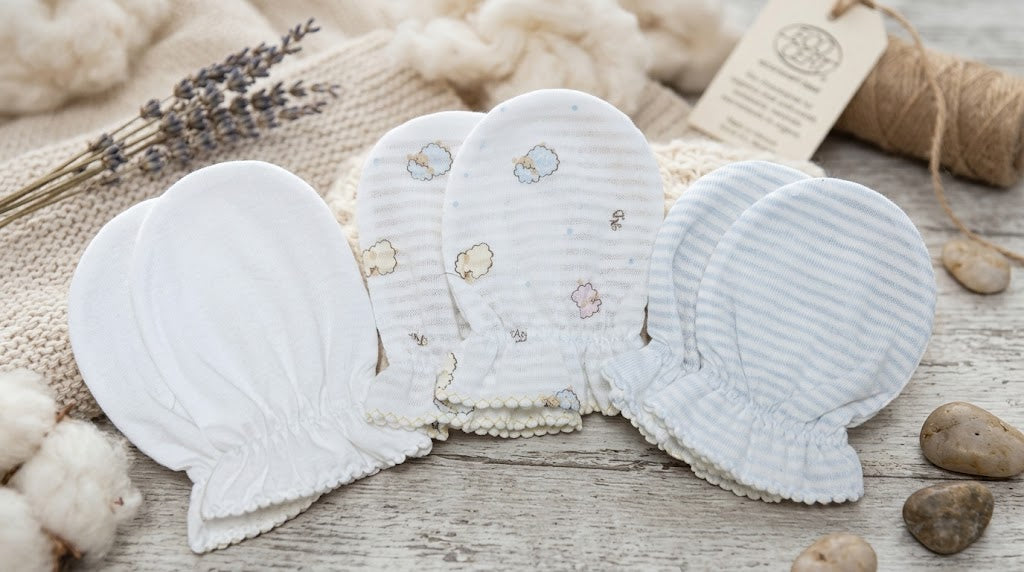 HIPZOO Organic Cotton Summer Baby Mittens (3-Pack) โ Lightweight Jacquard Newborn No-Scratch Gloves | Made in Korea