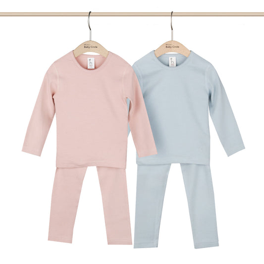 HIPZOO pink and blue organic cotton flat-seam baby and toddler pajama sets