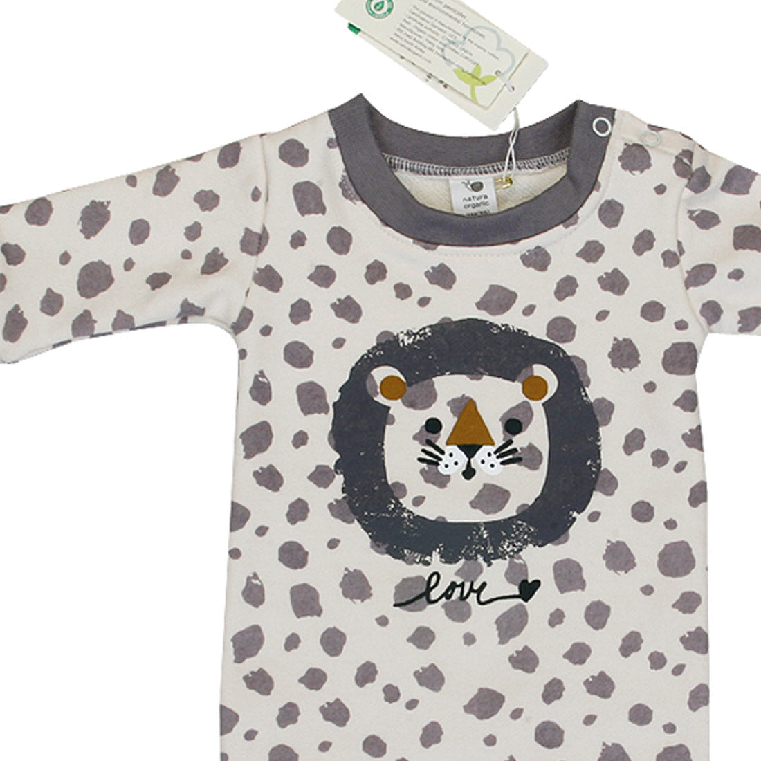 HIPZOO OCS-certified organic cotton long-sleeve polka dot baby onesie made in Korea