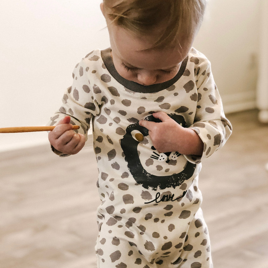 Hipzoo Organic Cotton Lion Baby Romper – Leopard Print Stretch Rib Jumpsuit | Made in Korea