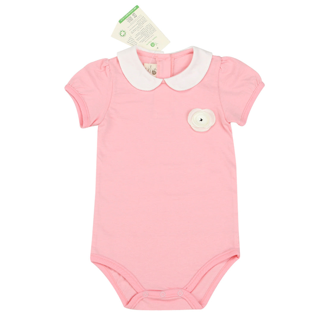 Organic Cotton Pink Collar Baby Bodysuit (OCS Certified) – White Peter Pan Collar | Made in Korea | Hipzoo