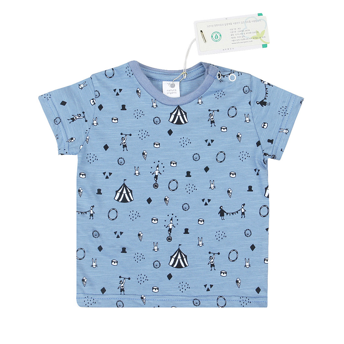 Hipzoo Organic Cotton Circus Print Baby T-Shirt – Soft Slub Cotton Toddler Tee (OCS Certified, Made in Korea)