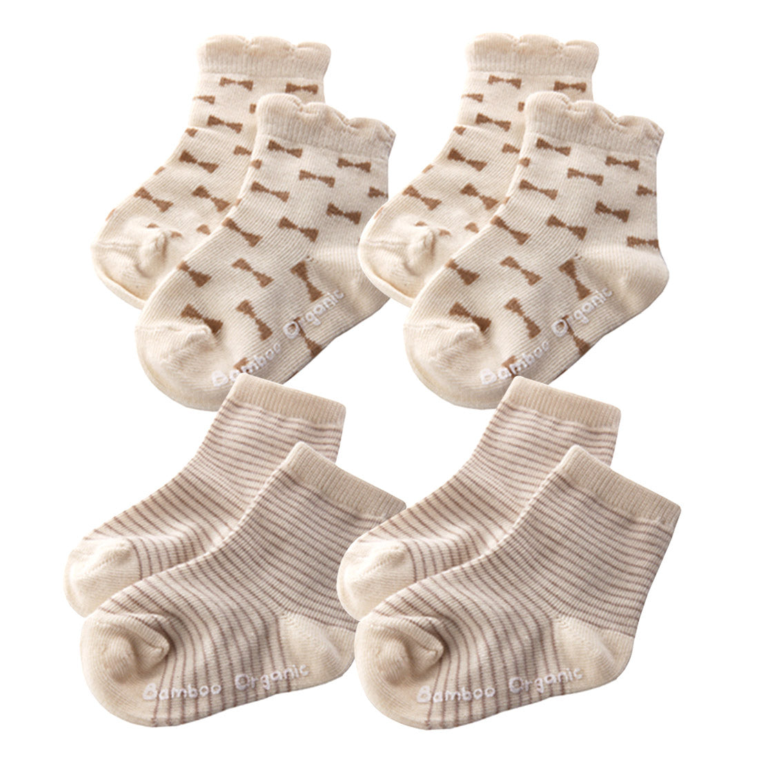 Organic Cotton Baby Socks Set - Stripes & Ribbon Pattern