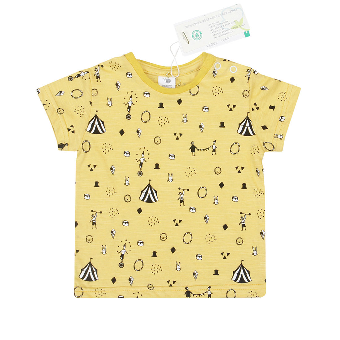 Hipzoo Organic Cotton Circus Print Baby T-Shirt – Soft Slub Cotton Toddler Tee (OCS Certified, Made in Korea)