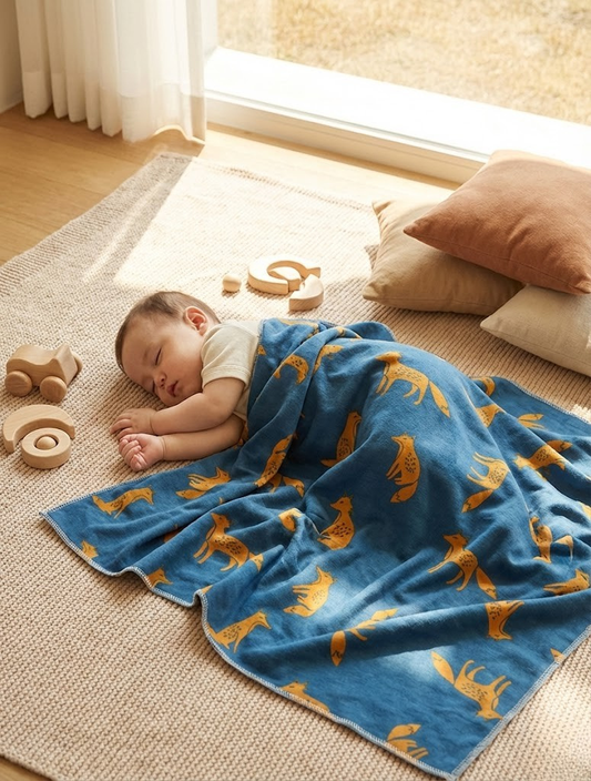 Hipzoo Organic Cotton Baby Blanket – Soft Breathable Fox Print Swaddle | Made in Korea