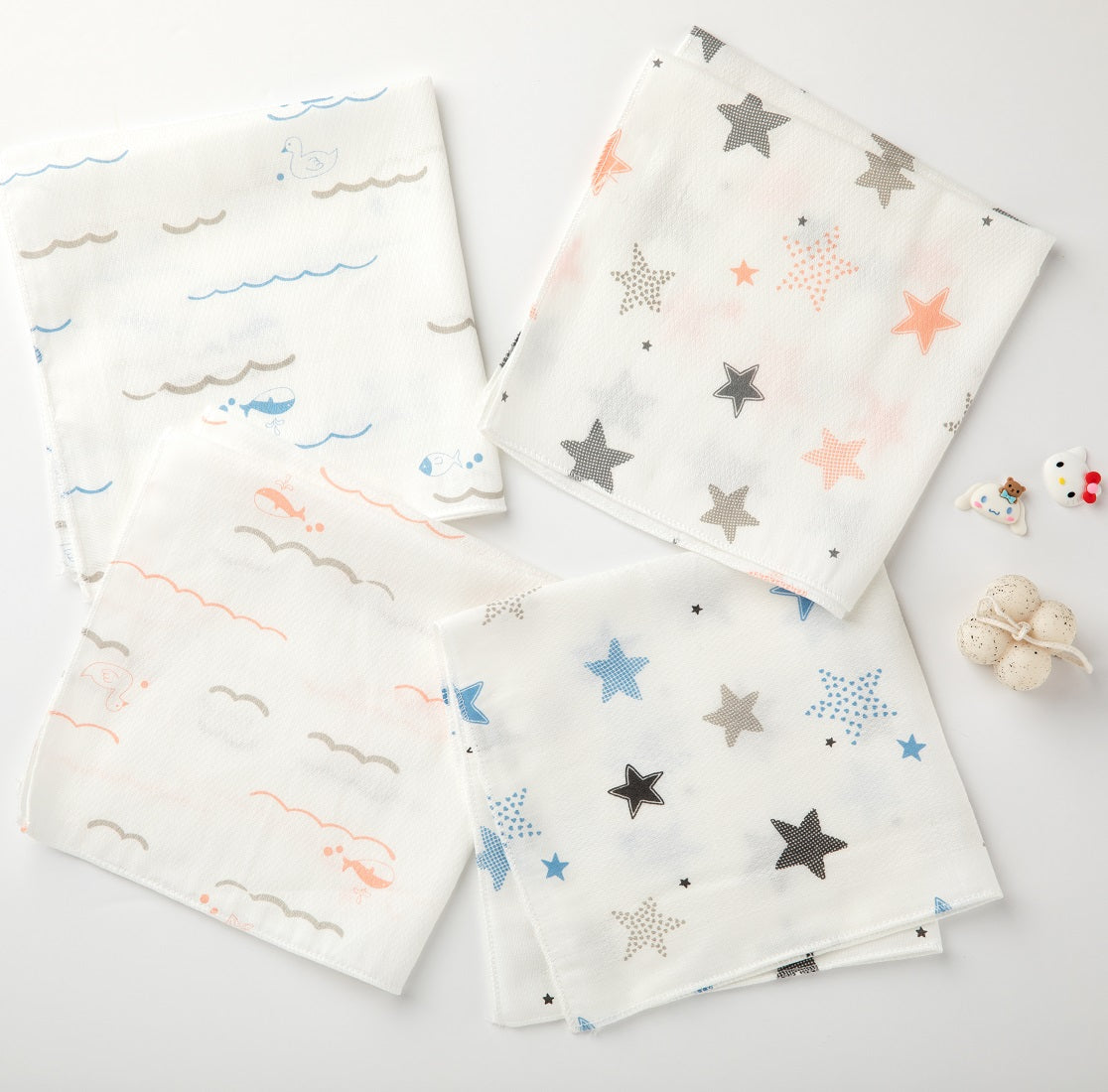 Hipzoo Organic Bamboo Washcloth Set - Stars and Whale Design (5-Pack)