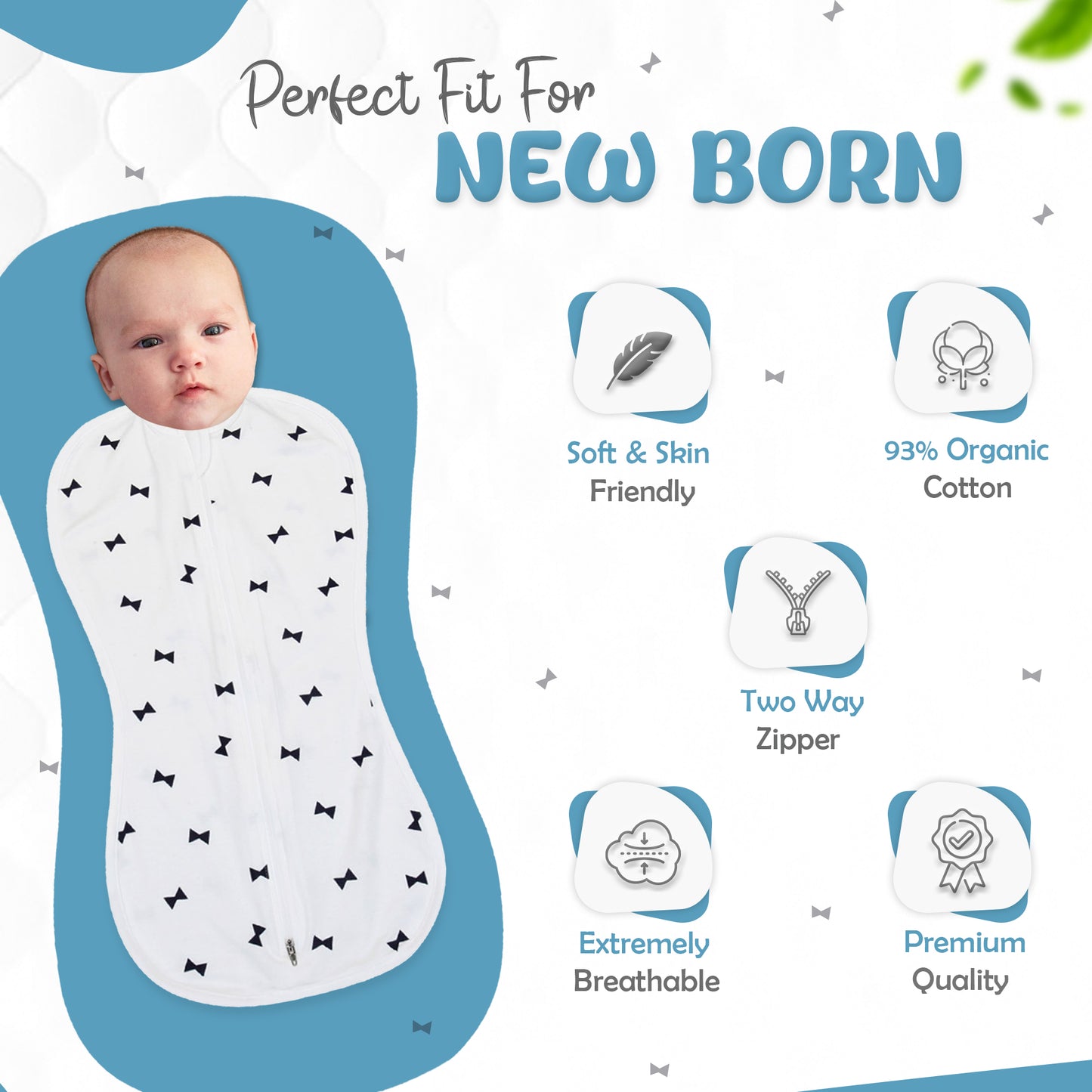 Hipzoo Eco-Friendly Bamboo/Cotton Zipper Swaddle - Ribbon Print