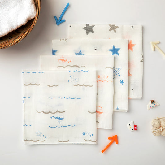 Hipzoo Organic Bamboo Washcloth Set - Stars and Whale Design (5-Pack)