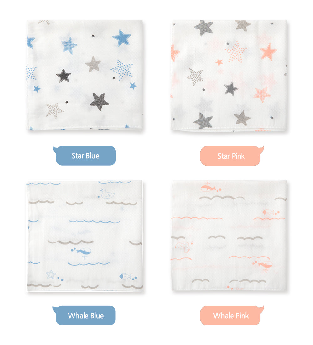 Hipzoo Organic Bamboo Washcloth Set - Stars and Whale Design (5-Pack)