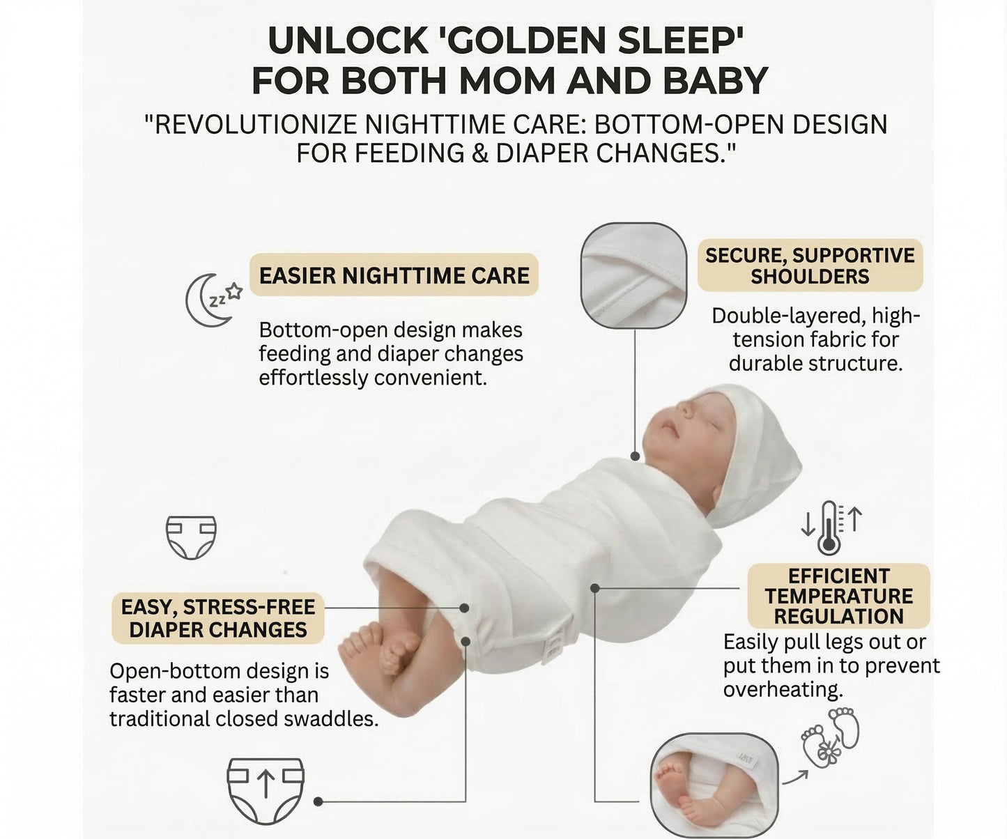 HIPZOO TENCEL™ Modal Newborn Cocoon Swaddle & Hat Set – Womb-Like Baby Wrap, Made in Korea