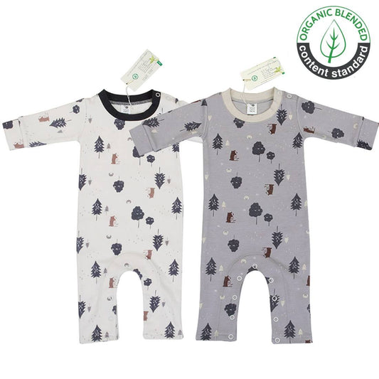 Hipzoo Organic Cotton Baby Rompers - Forest Friends Collection (Beige & Gray)