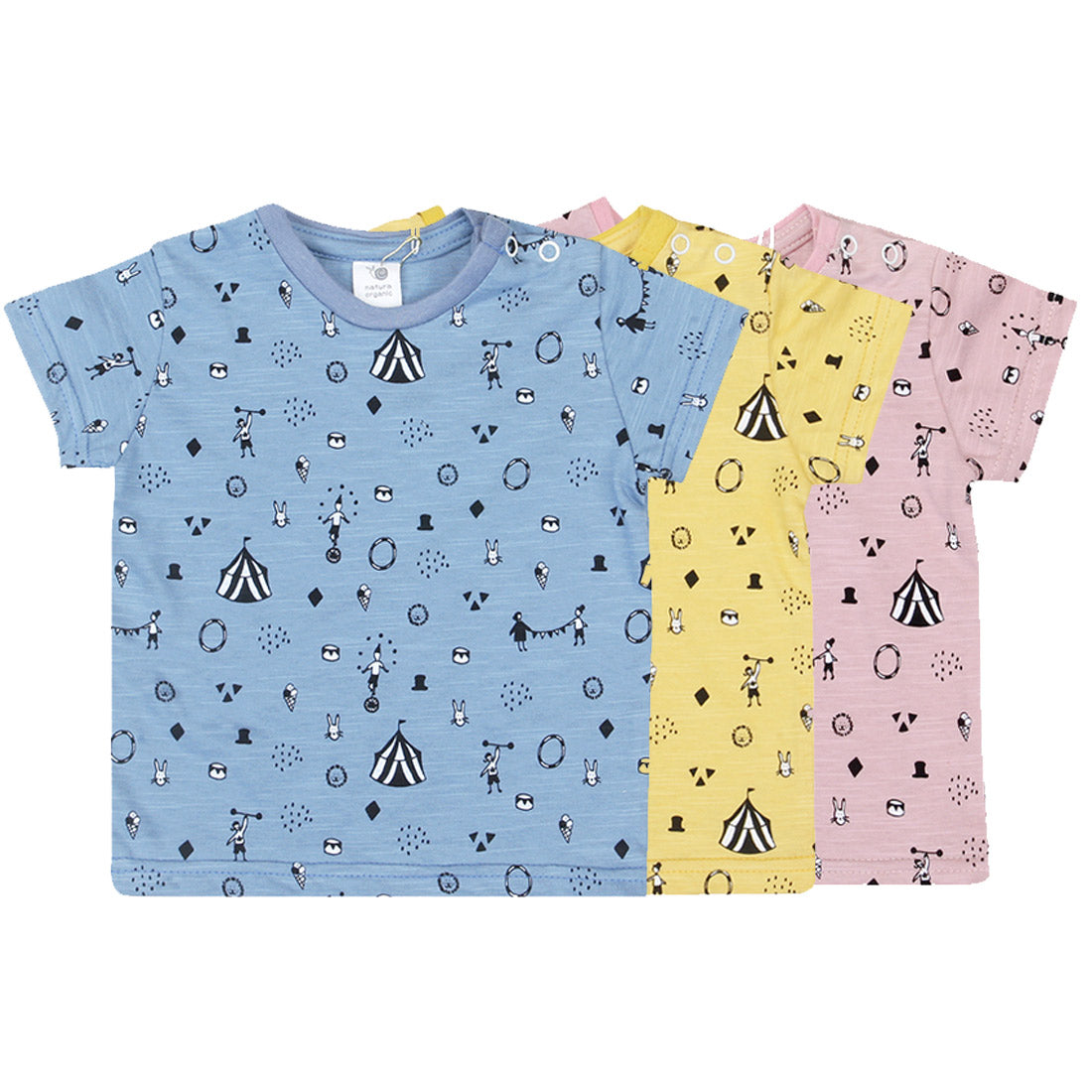 Hipzoo Organic Cotton Circus Print Baby T-Shirt – Soft Slub Cotton Toddler Tee (OCS Certified, Made in Korea)