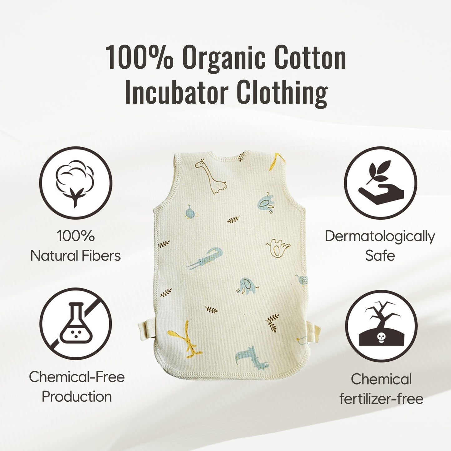 100% organic cotton incubator gown – chemical-free, dermatologically safe, and made with natural fibers for premature babies