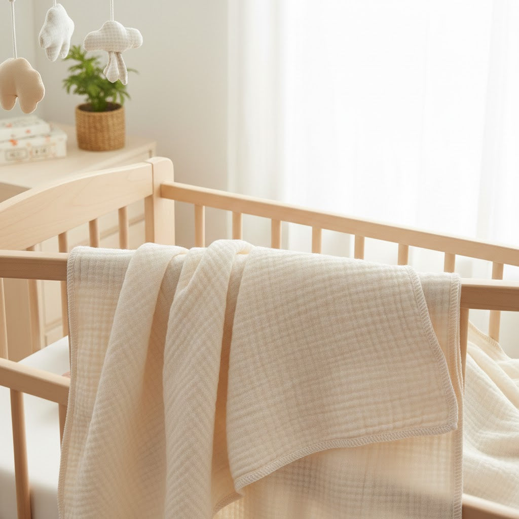 100% Cotton 3-Layer Muslin Baby Blanket – 90x120cm Breathable Gauze Swaddle & Toddler Throw