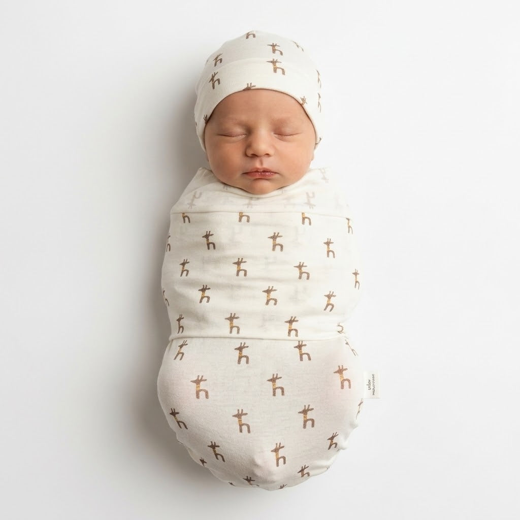 HIPZOO TENCEL™ Modal Newborn Cocoon Swaddle & Hat Set – h logo pattern-Like Baby Wrap, Made in Korea