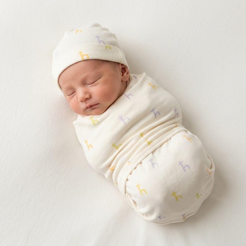 HIPZOO TENCEL™ Modal Newborn Cocoon Swaddle & Hat Set – h logo pattern-Like Baby Wrap, Made in Korea