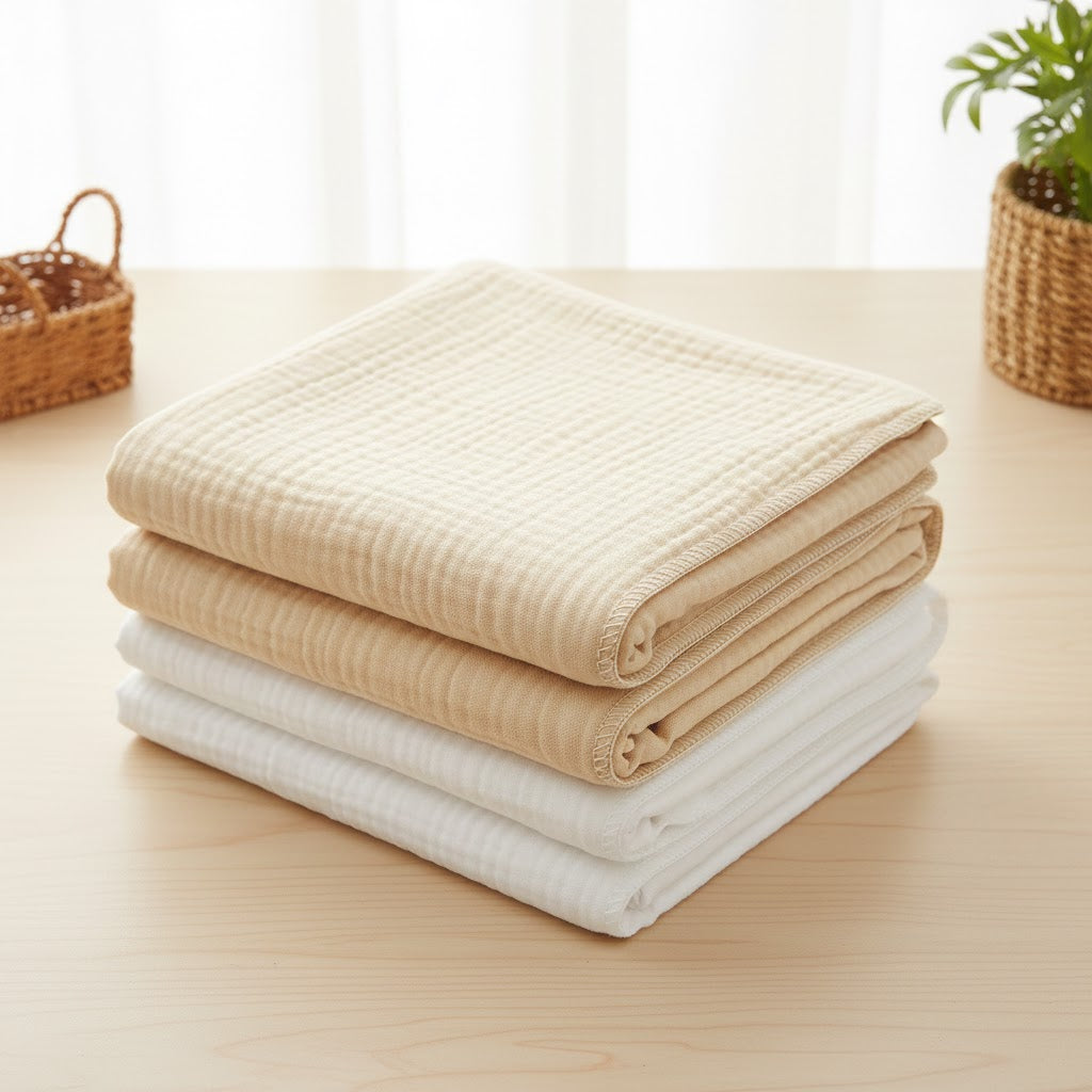 100% Cotton 3-Layer Muslin Baby Blanket – 90x120cm Breathable Gauze Swaddle & Toddler Throw