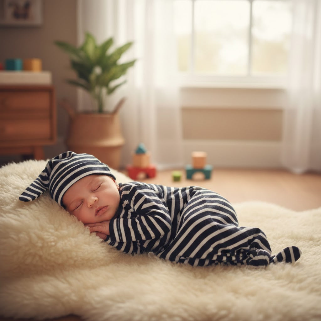 HIPZOO Organic Bamboo Stripe Newborn Gown Set – Ultra Soft Breathable Baby Sleepwear with Matching Hat