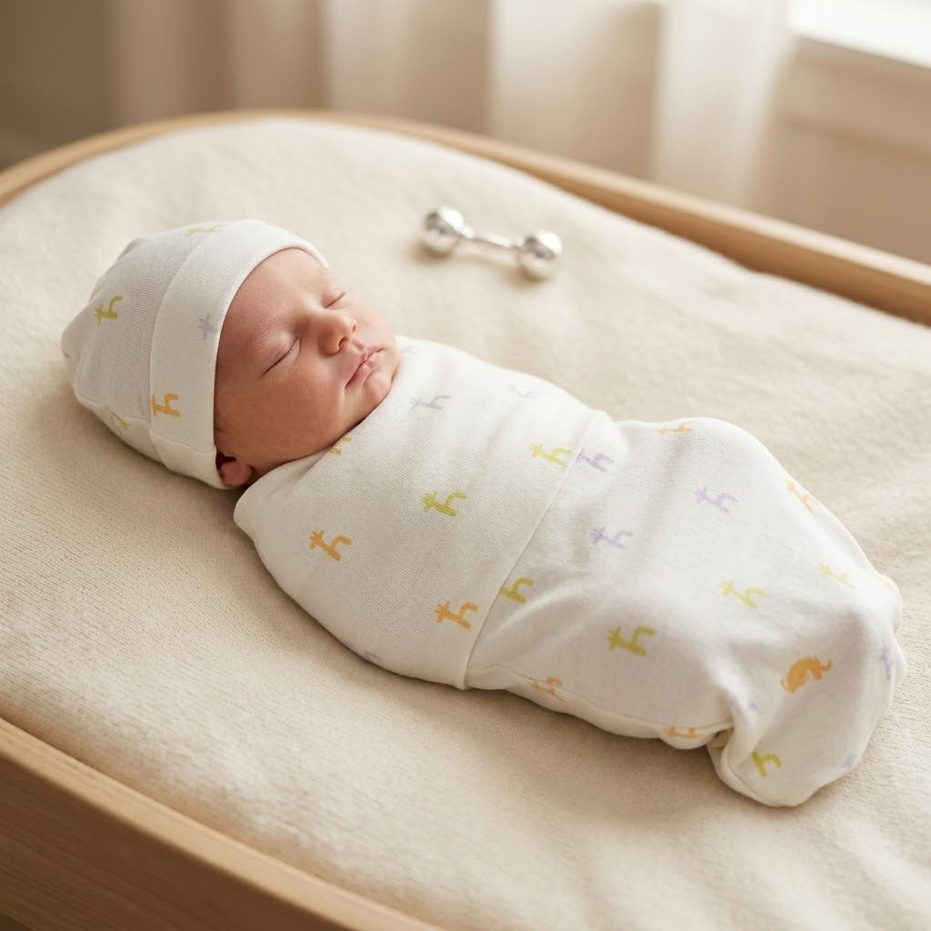 HIPZOO TENCEL™ Modal Newborn Cocoon Swaddle & Hat Set – h logo pattern-Like Baby Wrap, Made in Korea