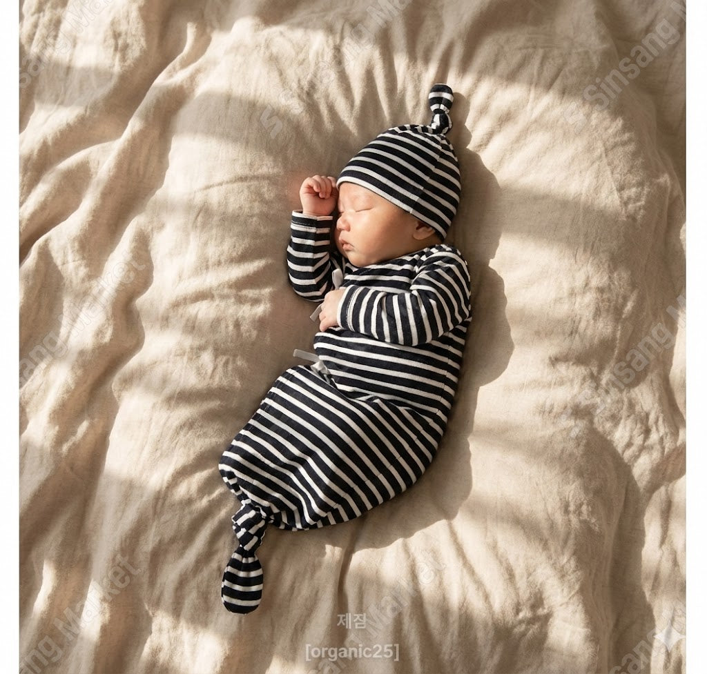 HIPZOO Organic Bamboo Stripe Newborn Gown Set – Ultra Soft Breathable Baby Sleepwear with Matching Hat