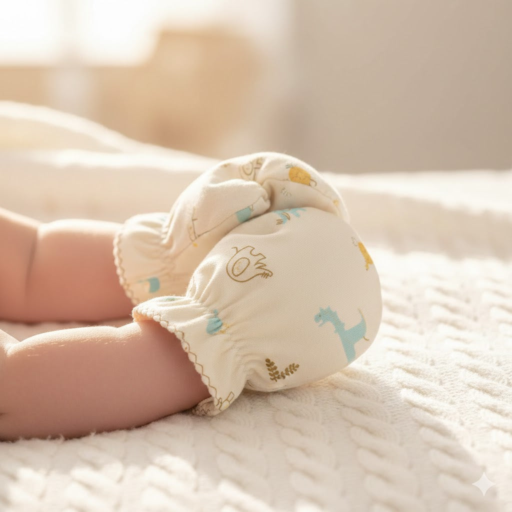 Hipzoo Organic Cotton Baby Mittens (OCS Certified) – Soft Newborn Anti-Scratch Gloves | Made in Korea