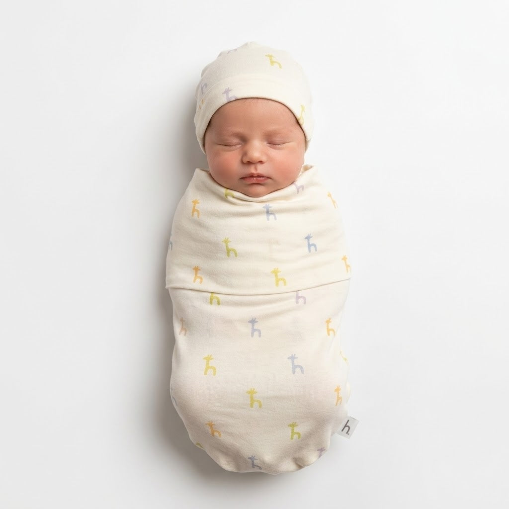 HIPZOO TENCEL™ Modal Newborn Cocoon Swaddle & Hat Set – h logo pattern-Like Baby Wrap, Made in Korea