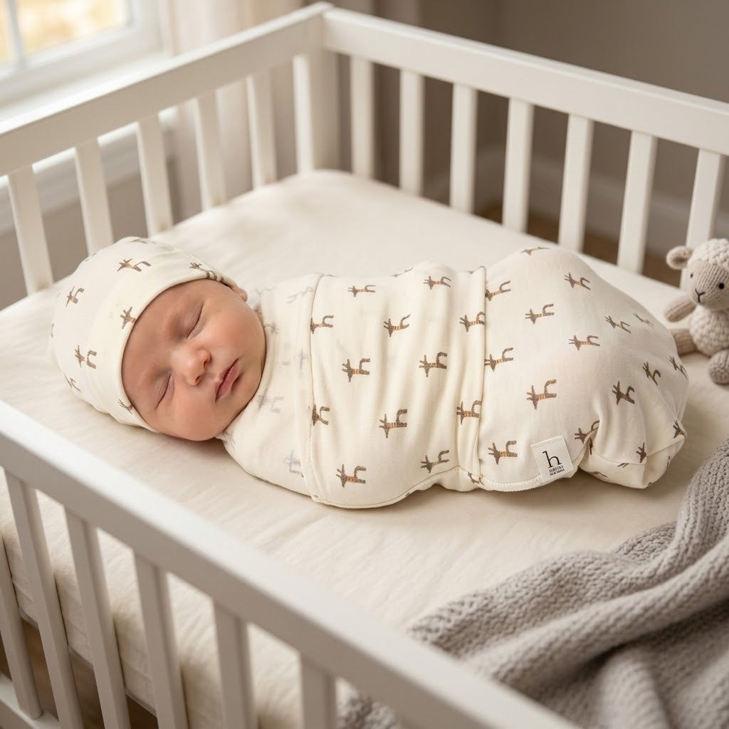 HIPZOO TENCEL™ Modal Newborn Cocoon Swaddle & Hat Set – h logo pattern-Like Baby Wrap, Made in Korea